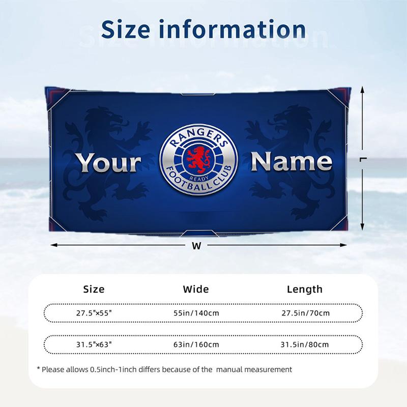 Custom Text Beach Towel, Soft Absorbent Swimming Multi-use TowelRangers FC