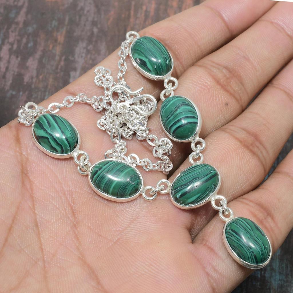 Malachite Gemstone Handmade Solid 925 Sterling Silver Jewelry Necklace