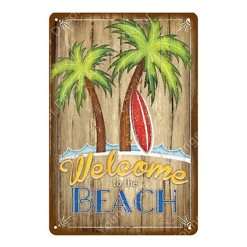 Vintage Hawaii Surfs Up Beach Welcome Metal Tin Sign Ocean Poster for Cafe Bar Outdoor Decor Home Wall Decoration