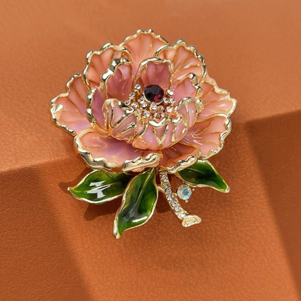 Chinese Style Flower Brooches Luxury Enamel Large Flower Enamel Pin Peony Brooch Pins Women