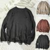 Men Sweater Solid Color Ripped O Neck Oversized Couple Sweater