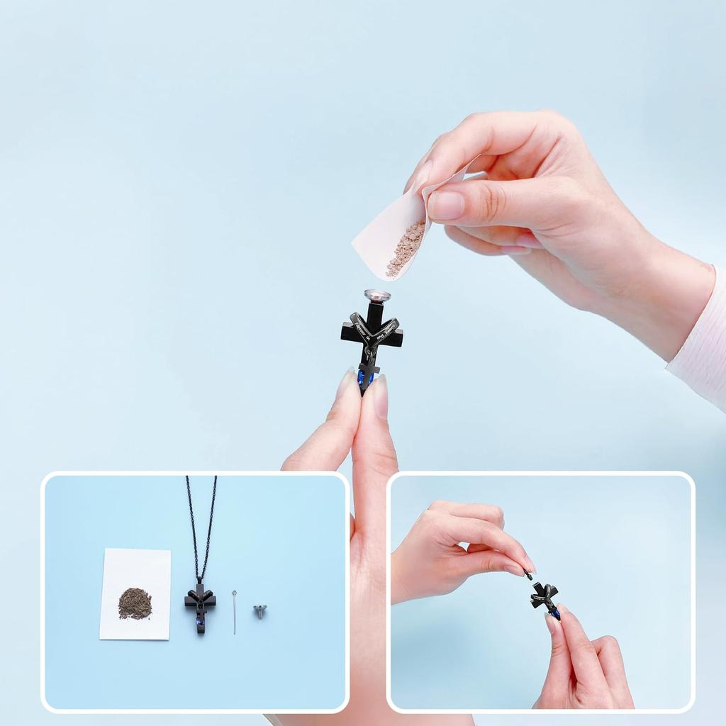 [InfuMemo] Cross-Shaped Urn Necklace for Loved One's Ashes with Birthstone - Forever In My Heart - Always with Me Cremation Jewelry Keepsake Pendant