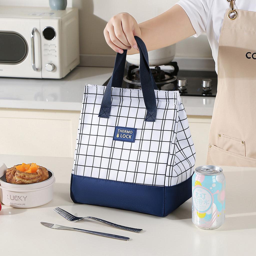 Grid Oxford Minimalist Lunch Bag Tote With Insulated Storage Commuters For