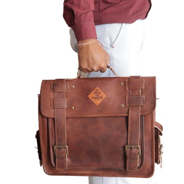 Handmade Full Grain Leather Messenger Bag by Parrys Leather World, Vintage Laptop Briefcase for Work