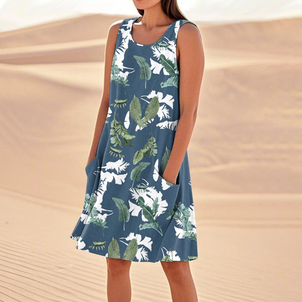 Летние платья для женщин, свободные пляжные повседневные сарафаны без рукавов с карманами, платье-майка