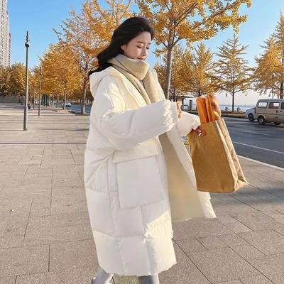 Женское зимнее длинное пуховое пальто выше колена, новая модная утолщенная корейская версия, хлопковая куртка