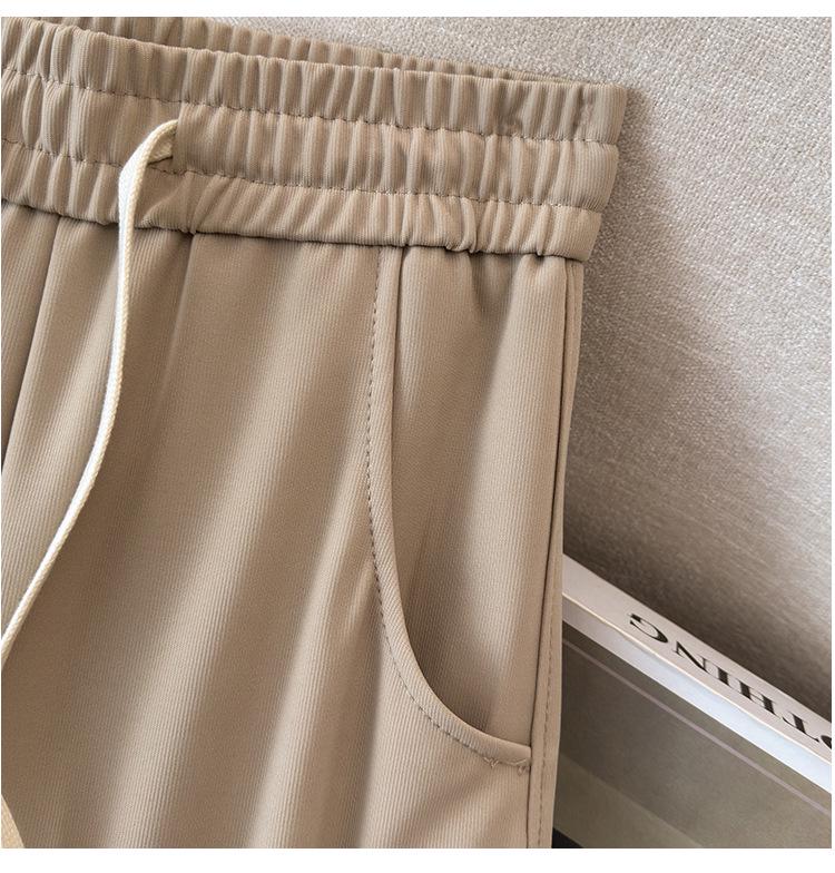 Супер Свободные Брюки Большого Размера с Высокой Талией из Ледяного Шелка Прямого Кроя - Женские Летние Девятиточечные Повседневные