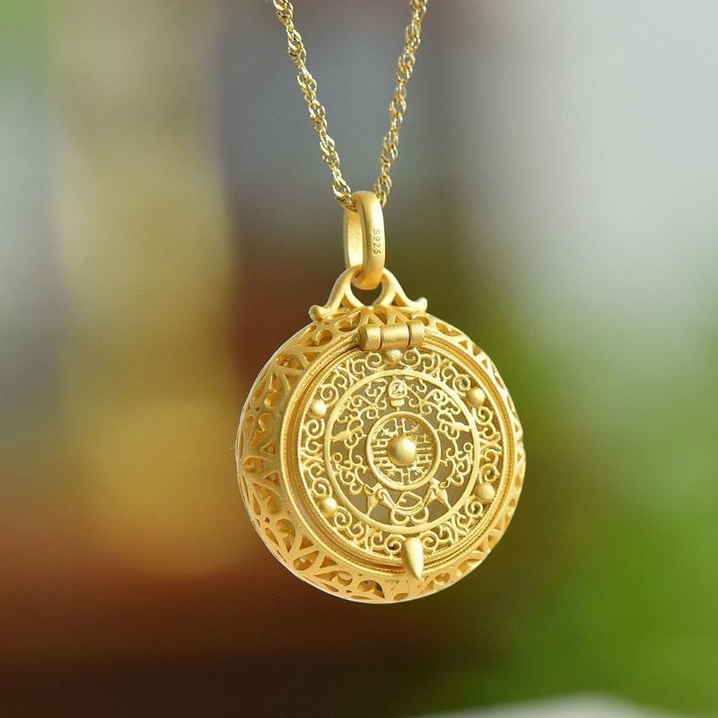 Этнический стиль Изысканная эмалированная подвеска в виде цветка лотоса Ожерелье из натурального нефрита Древнее золото Ручная работа Открывающаяся шкатулка Гаву Ювелирные изделия