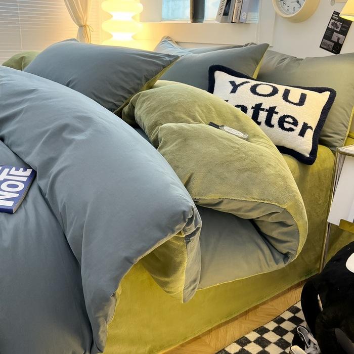 Комплект из четырех предметов из молочного флиса, простыни из стираного хлопка, утолщенный флис, простой полосатый комплект из трех предметов для общежития