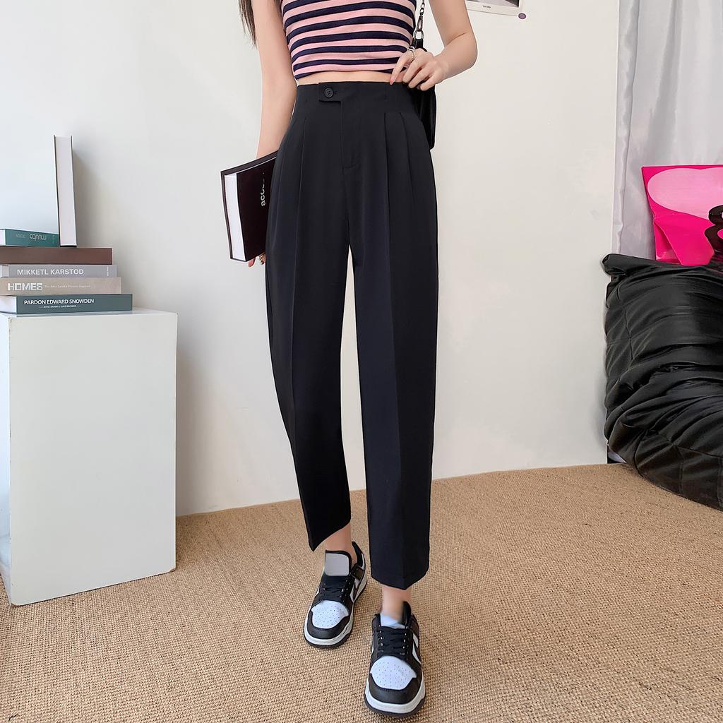 Drainpipe Style High Waisted Loose Fit Trousers for Women