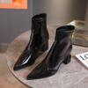 Женские ботильоны Острый носок Узкие ботильоны Зимние Новые Лакированная кожа Толстый высокий каблук Короткие ботильоны botas de mujer