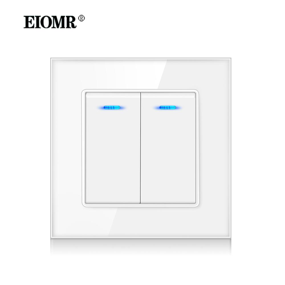 EIOMR Стандарт ЕС 16А Закаленное Хрустальное Стекло Панель Настенная Розетка Электророзетка Электрическая Вилка с USB 5В 2100мА AC110-250В Белый