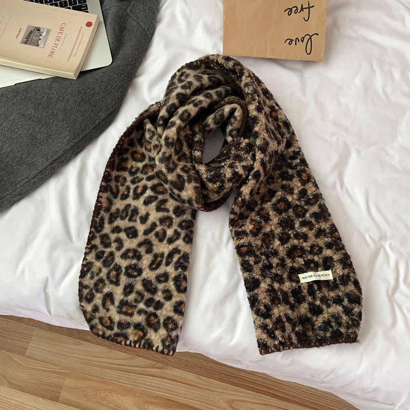 Fashion Printed Leopard Cashmere-Like Scarf for Women Winter Long Shawl Windproof Protection Outdoor Keep Warm Scarves Wrap