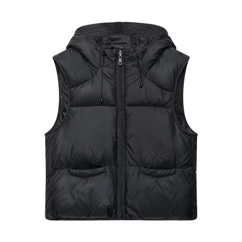 Kaslead New Women Clothes Western Style Fashion Simple and Versatile Hood Zipper Ornament Cotton-padded Jacket Vest Vest