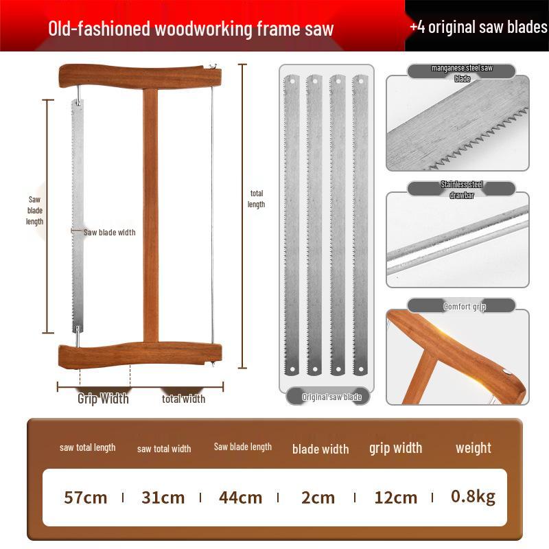 Bamboo Craftsman's Traditional Woodworking Tools Set: Fine-tooth Hand Saw & Sharp Frame Saw