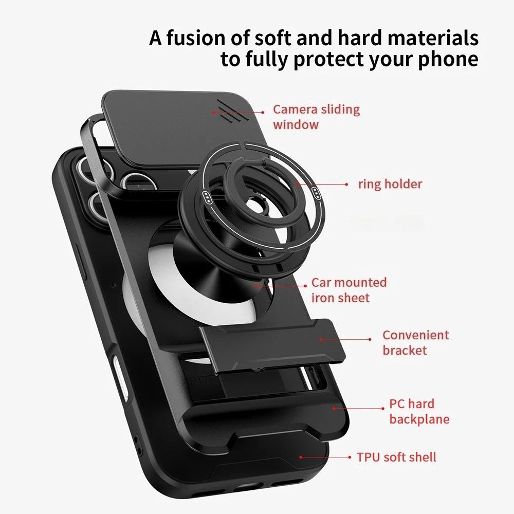 Прочный ударопрочный чехол Funda для iPhone 17 Air 16 11 12 13 14 15 Pro Max Чехол Броня Поворотная крышка объектива камеры Кольцо-подставка Capa Funda