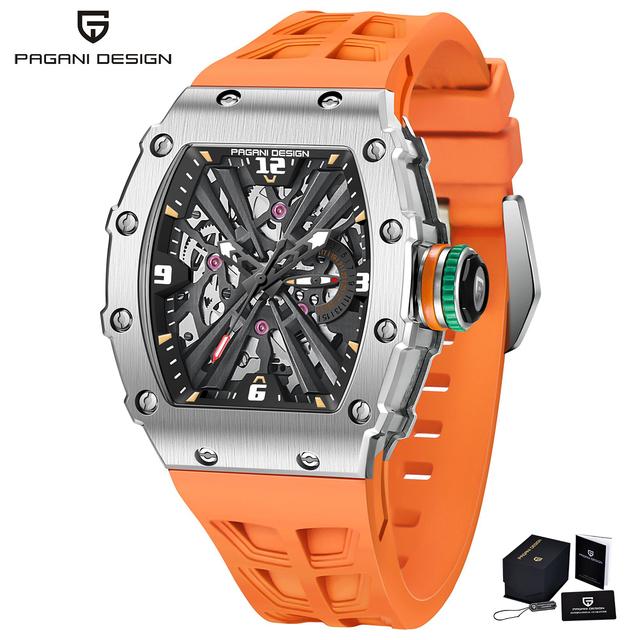 PAGANI DESIGN Luxury Mens Quartz Watches Barrel Shape Waterproof Wrist Watch For Men VH65 Silicone Luminous Sapphire Mirror