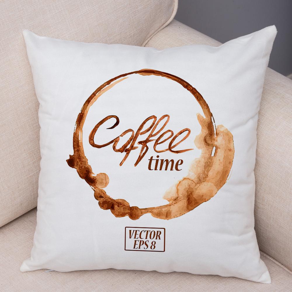 Coffee Theme Cushion Cover Artistic Coffee Stain Ring Print Soft Fabric Living Room Sofa Home Decor Pillow Case