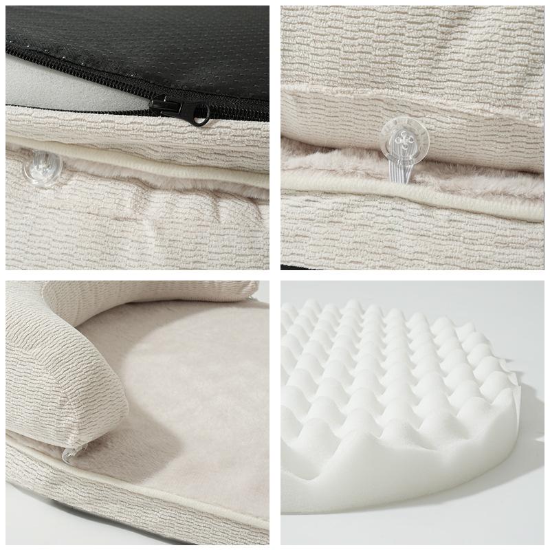 1PC Solid Color Corduroy Dog Sleeping Bed with Neck Protection Pillow Soft Warm Pet Cushion for Indoor Dogs Cats Sleep Supplies