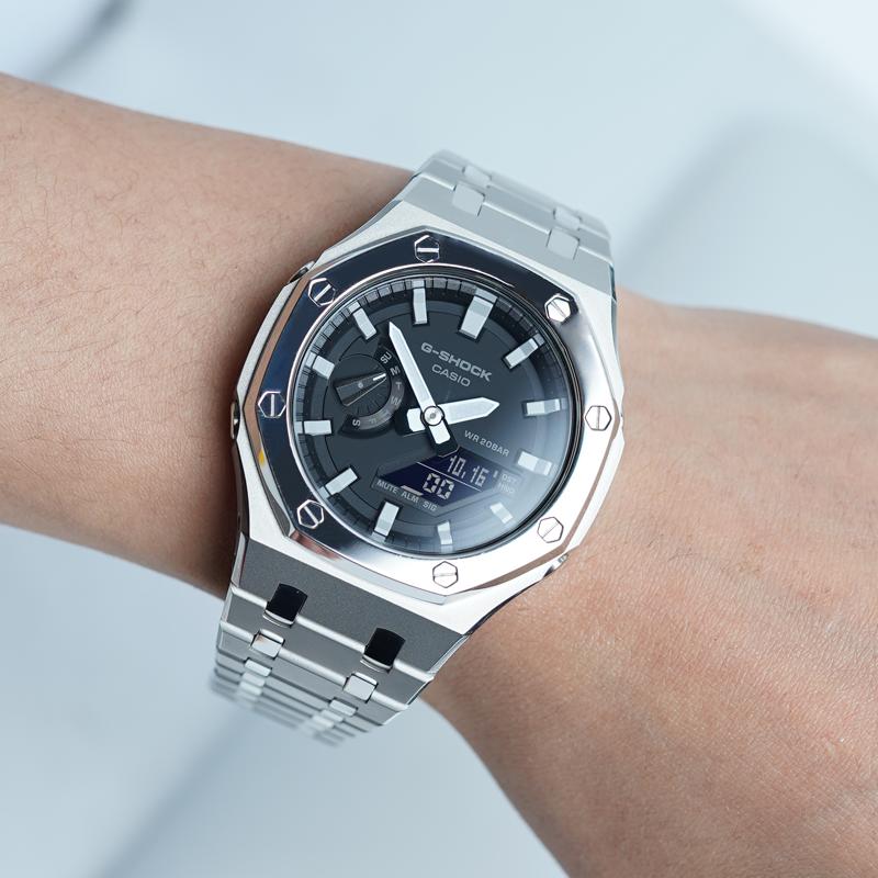 Casio Мужские часы с двойным дисплеем (жидкокристаллический/аналоговый) Серия Черные часы GA-2100-1A-