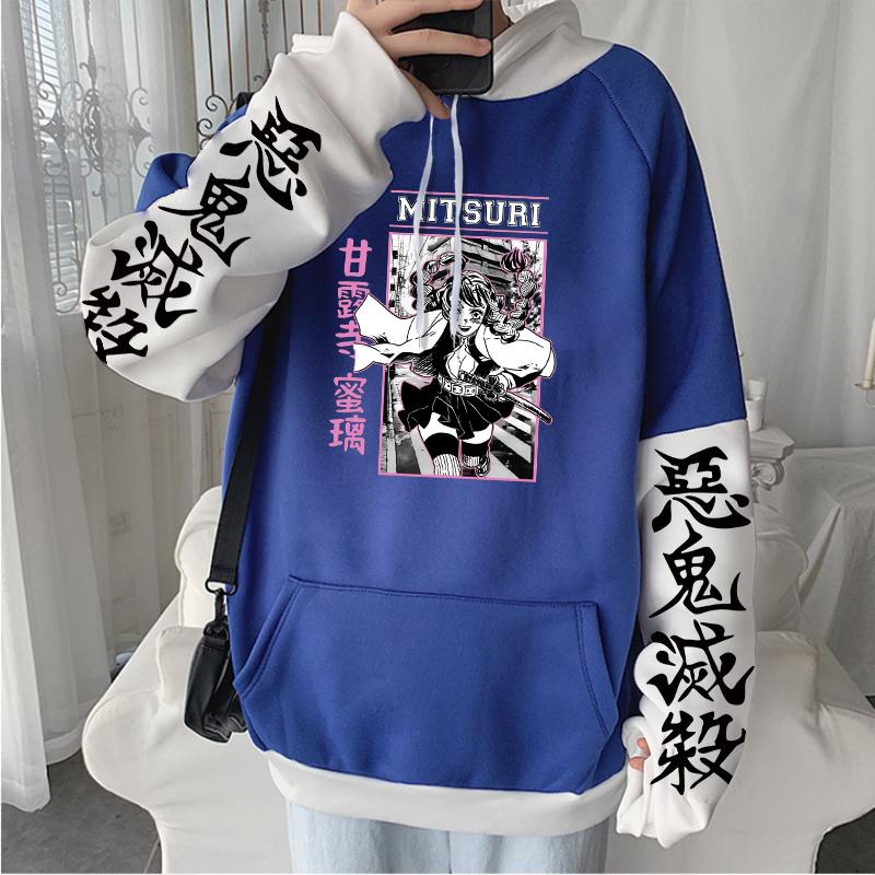 Demon Slayer Аниме Kawaii Розовые толстовки Свободная повседневная уличная одежда Harajuku Эстетическая Kanroji Mitsuri Графика Лоскутные толстовки