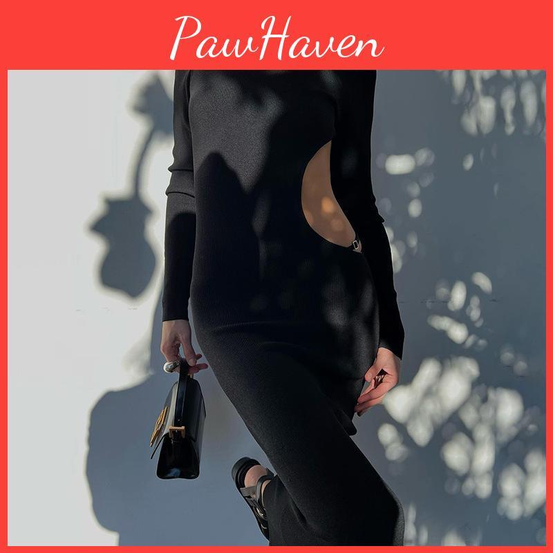 Out Summer Women Hollow Sprinig Long Sleeve Sexy Backless Party Club Elegant Gown Hot Midi Dress