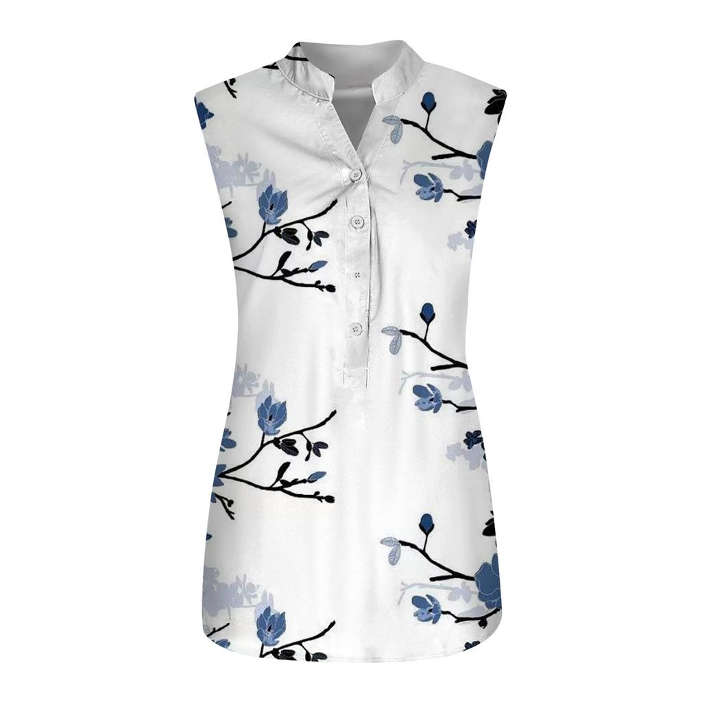 Women's Printed Sleeveless Button-down Casual Shirt