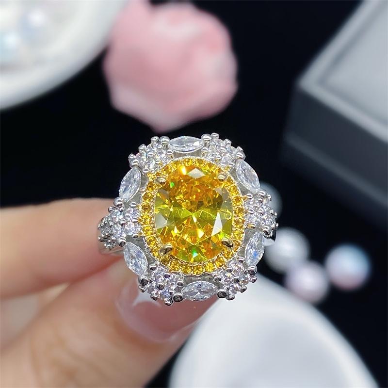 BELLA BOX Желтое модное простое кольцо с цирконием для женщин, ювелирные изделия для девочек, подарок на вечеринку с овальным камнем в форме цветка, подарок для свадебной вечеринки