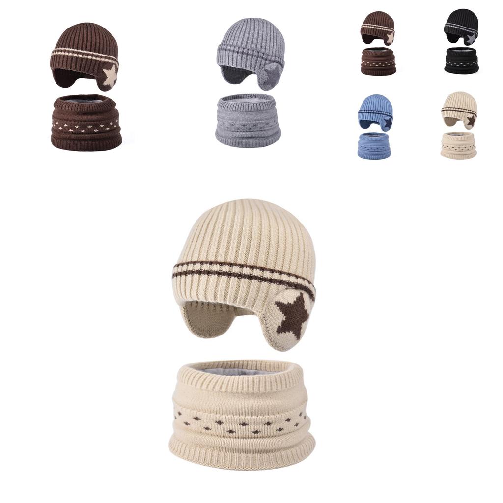 Childrens Knitted Beanie And Neck Gaiter Set With Fleece For Winter Cold Protection