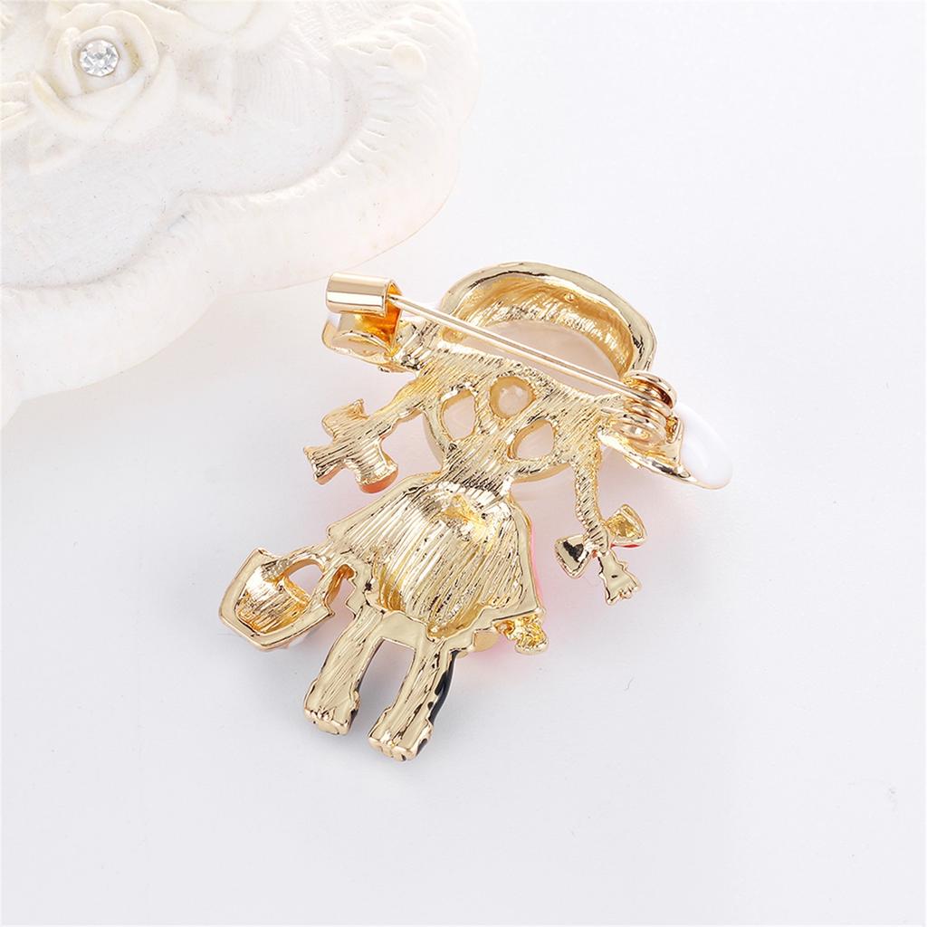 Fashion Little Girl Picnic Girl Double Ponytail Bow Girl Brooch