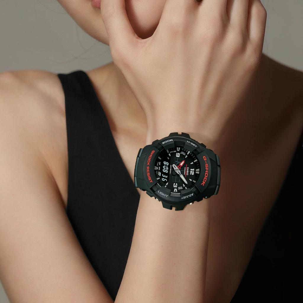 Casio Женские часы с двойным дисплеем (жидкокристаллический/аналоговый) Серия Черные G-100-1B G-100-1B