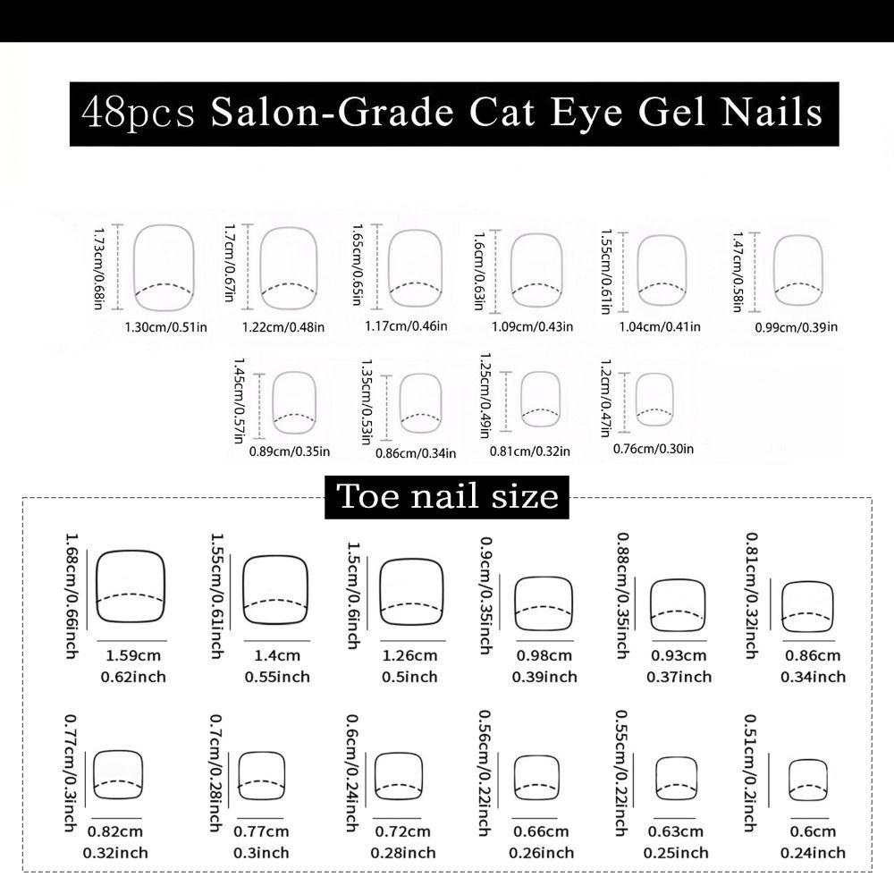 48Pcs Glossy Finish False Nails Set Short Square Shape Short Tip Toenail For Fingernails & Toenails
