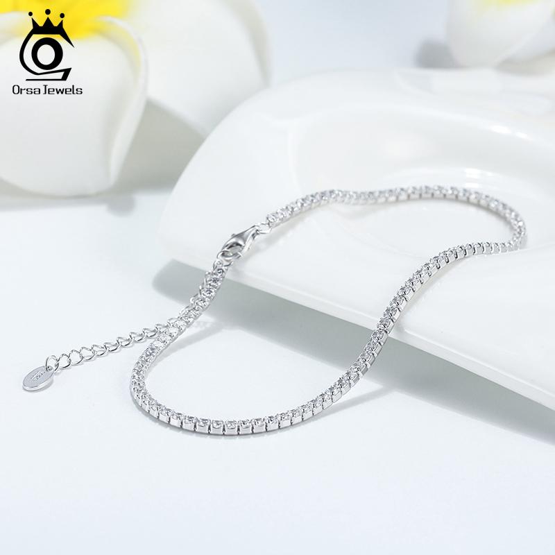ORSA JEWELS Серебряный женский браслет на щиколотку 925 пробы, роскошный, полностью усыпанный фианитами AAAA, цепочка на щиколотку, теннисный браслет на щиколотку, подарок для девочек SA03