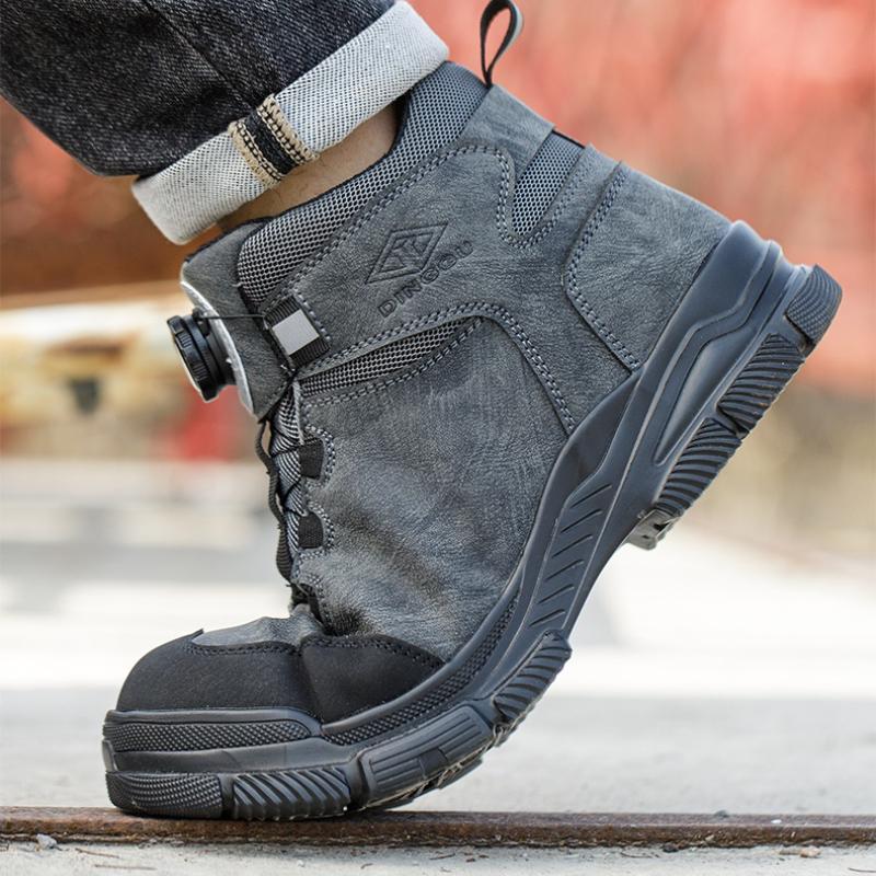 Новые вращающиеся кнопки мужские рабочие ботинки стальной носок защитная обувь защитные ботинки мужские анти проколы анти разбивание защитная обувь