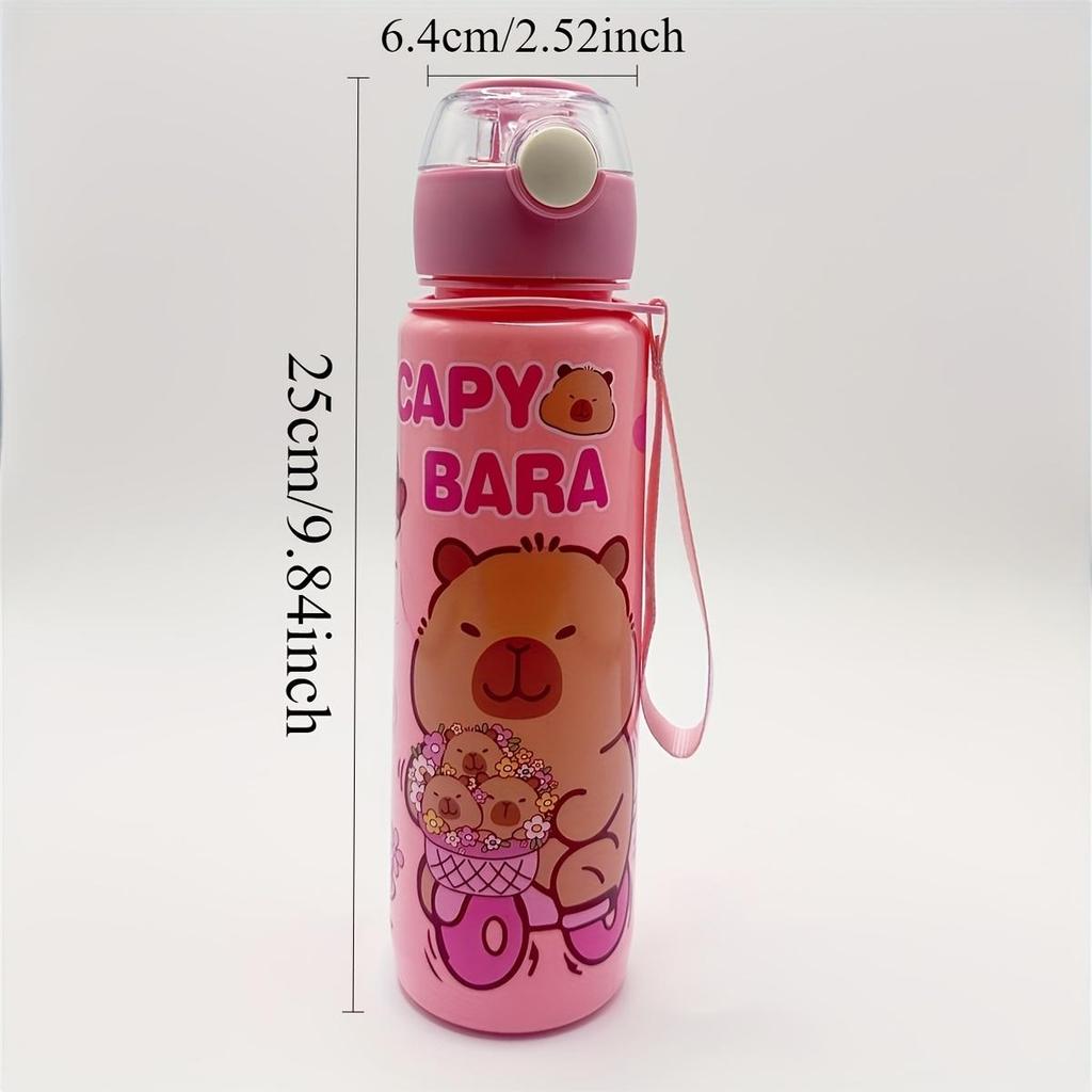 Тема капибары Милая бутылка для воды 700 мл, с ручкой, герметичная конструкция, в комплекте соломинка, прочная, идеально подходит для школы и кемпинга