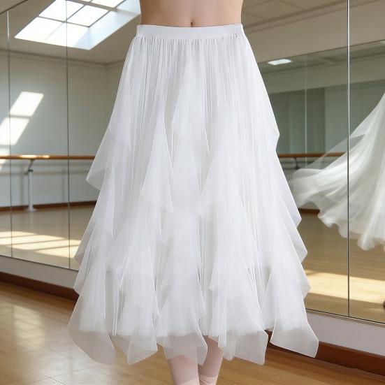 Тюлевая юбка для женщин Эластичная Высокая талия А-силуэт Длинная Юбка-пачка Фея Легкая Многослойная Ярусная Макси-юбка