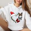 Funny Christmas Heart Lights Graphic Sweatshirt Hoodie Women  Animals Lover Gift For Christmas Santa Hat Heart Hoodies Tops