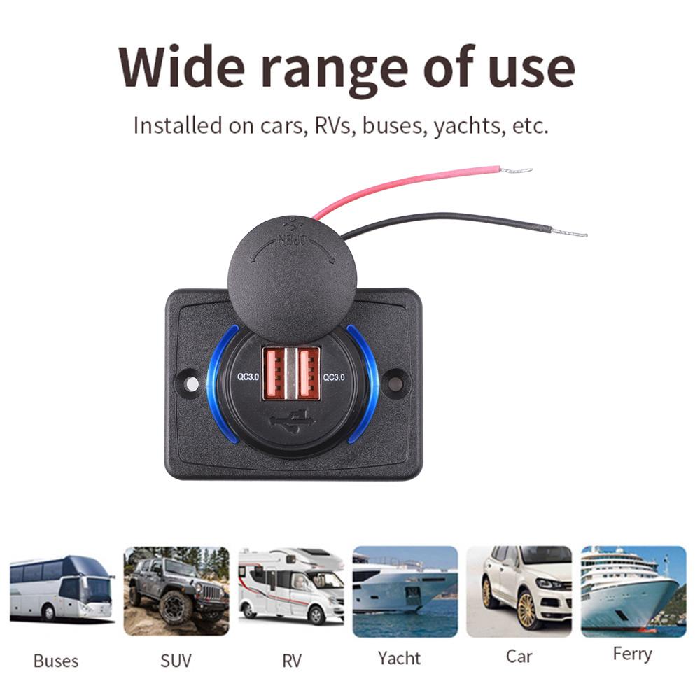 3.1A Dual USB Car Charger Socket Adapter with Sliding Cap 12V-24V 36W QC 3.0 Quick Charge Power Outlet for Bus RV Boat ATV Auto Motorbike Waterproof