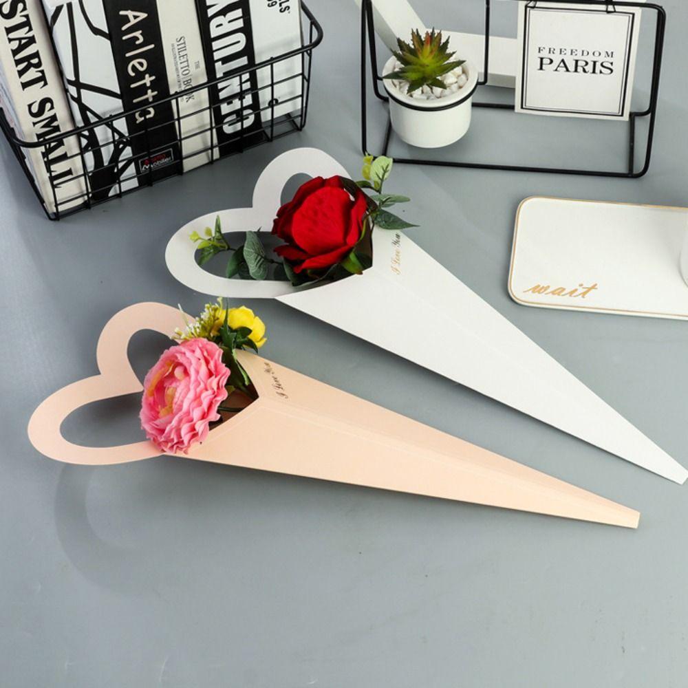 10 шт. Романтичная коробка для одного цветка в форме сердца, бумажная коробка для упаковки букета, для свадьбы, дня рождения