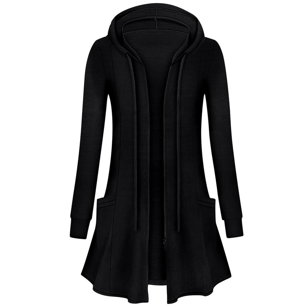 Women's Fashion Casual Hooded Loose Long Sleeve Zipper Solid Color Jacket