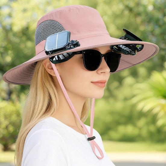 Fisherman Hat, Outdoor Sun Hat with Dual Power Solar USB Rechargeable Fan, Wide Brim Sun Protection Hat for Fishing Camping Hiking Gardening