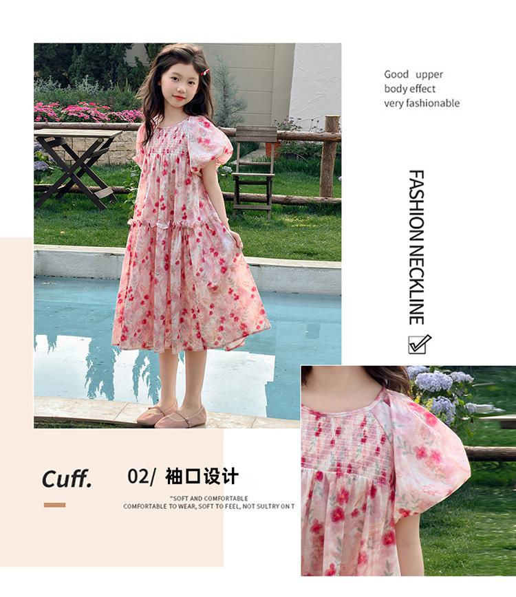 Girls' dress summer 2026 new item beautiful floral bubble sleeves princess dress summer dress children's dress