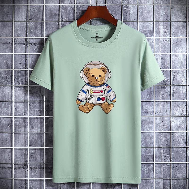 Мужская модная футболка с принтом астронавта и медведя, футболка из чистого хлопка с короткими рукавами