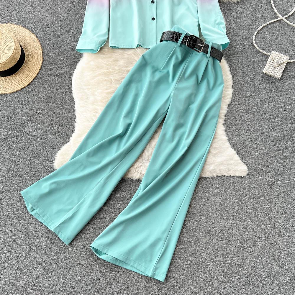 RUGOD Европейская и американская мода подходит женским градиентным рубашкам с длинными рукавами, женским повседневным прямым широким брюкам