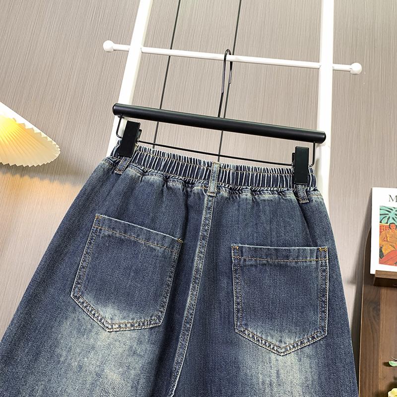 DIMANAF Летние женские джинсы больших размеров 2025 Винтажные Повседневные с карманами Высокая посадка Эластичные Базовые Свободные Брюки-шаровары