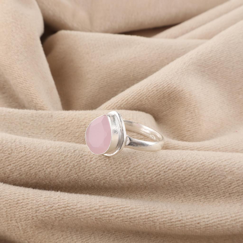 Rose Chalcedony Gemstone 925 Sterling Silver Handmade Jewelry Designer Ring Gift For Girls RR-76-19