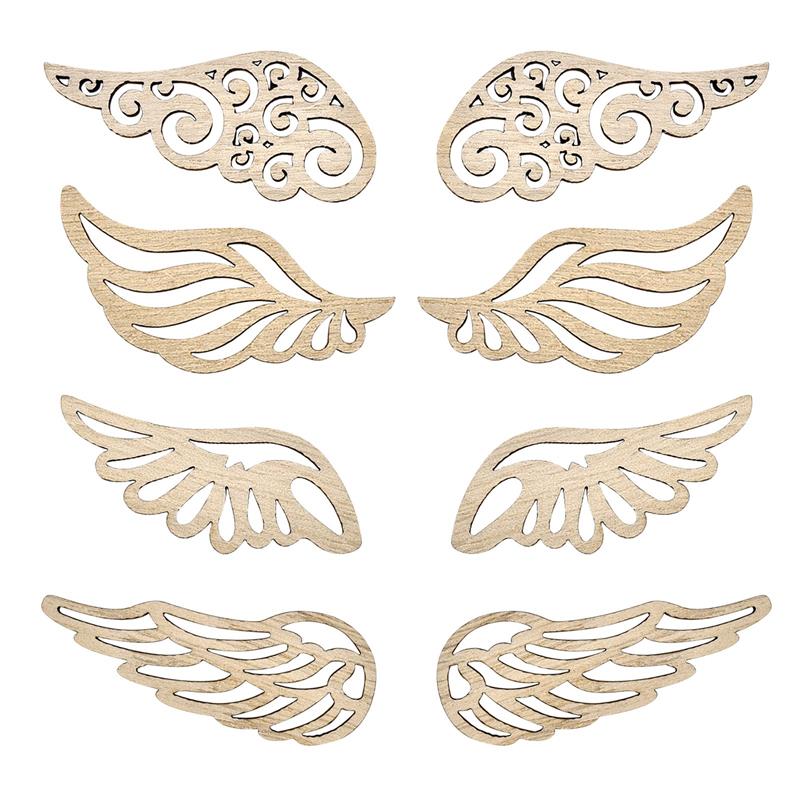 10Pcs/Bag 4 Styles DIY Angel Wings Wooden Chips Decorative Embellishments Crafts Scrapbook Hand-Made Graffiti Button Accessories
