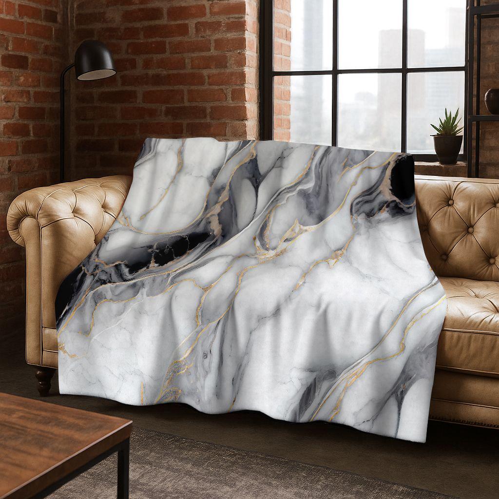 Dream Colorful Stone Texture Marble Black Green Gold Flannel Blanket,Cozy Soft Throw Blanket for Home Bedroom Bed Sofa Gift