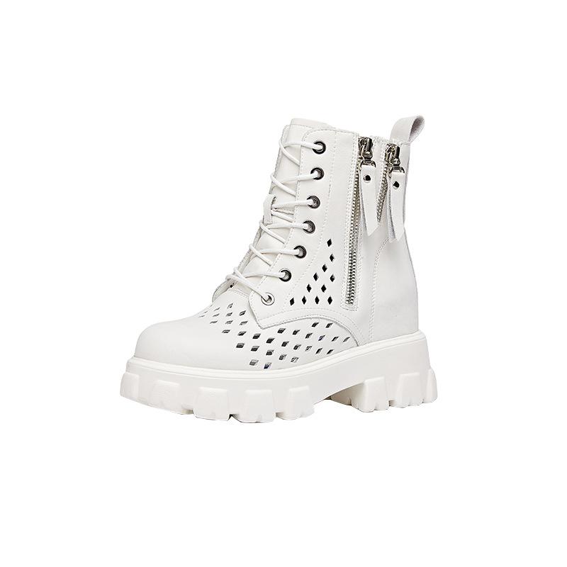 Весенние новые женские полые толстые туфли с внутренней стороны, увеличивающие рост, повседневные туфли с двойной боковой молнией для женщин