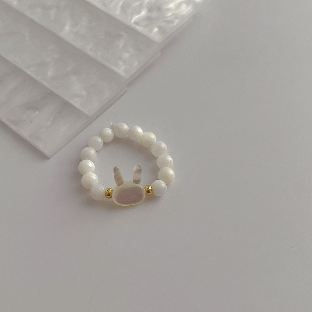 Регулируемое кольцо с бусинами в виде животного, фритиллярии, жемчуга, черного и белого кролика для женщин, милое, из натуральных кристаллов, каменное, ювелирное изделие